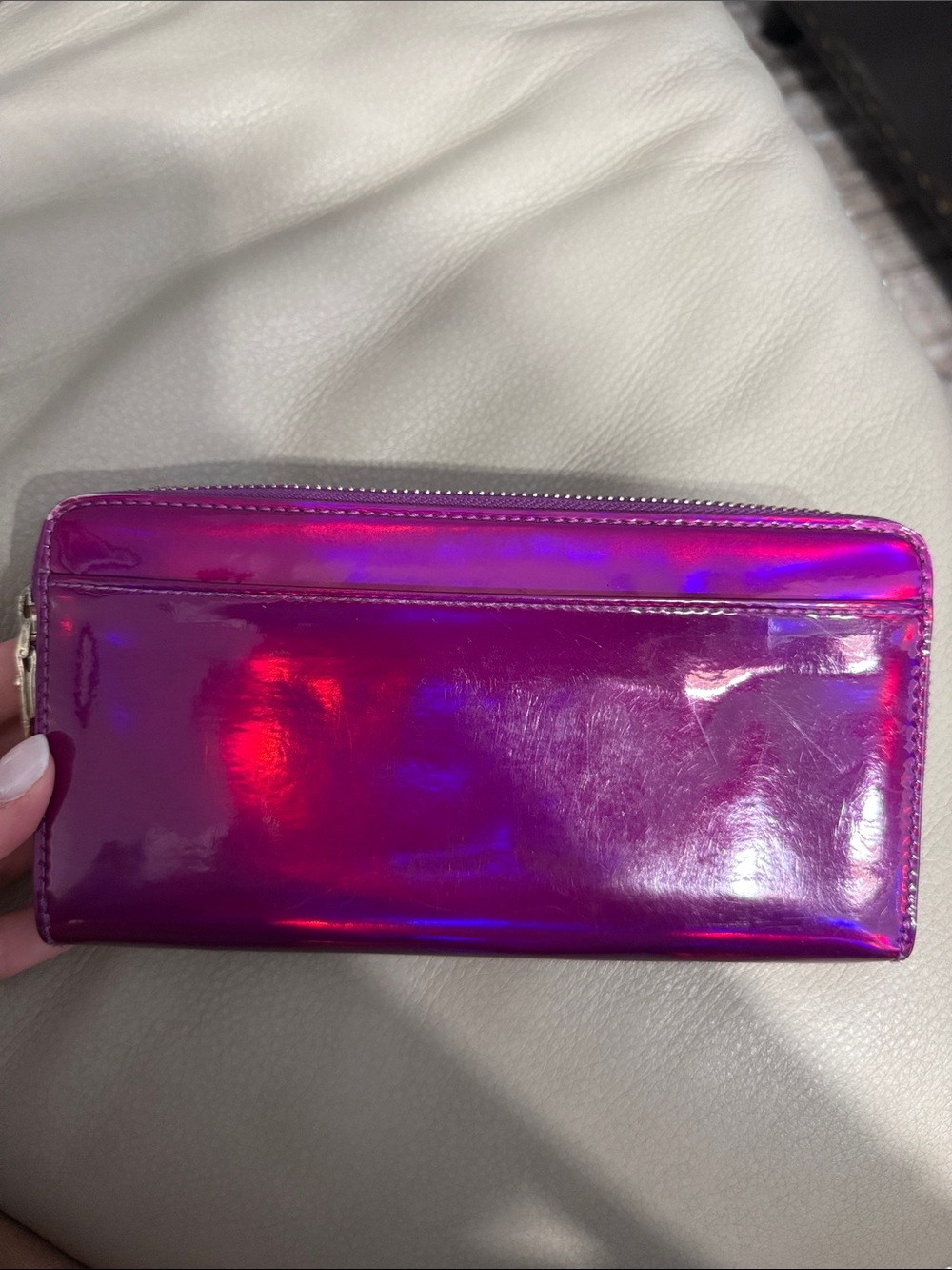 kate spade iridescent holographic zip wallet - magenta with blue flashes - Picture 2 of 5